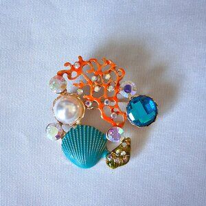 Seashell Coral Multi-color Brooch Pin Necklace NEW